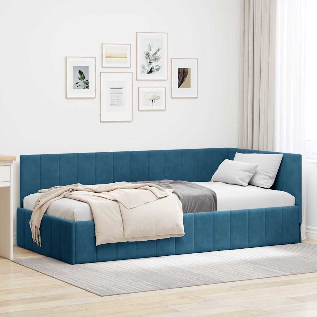 vidaXL Hoekbedframe met hoofdeinde Blauw 90 x 200 cm Fluweel