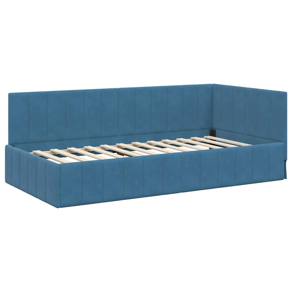 vidaXL Hoekbedframe met hoofdeinde Blauw 90 x 200 cm Fluweel