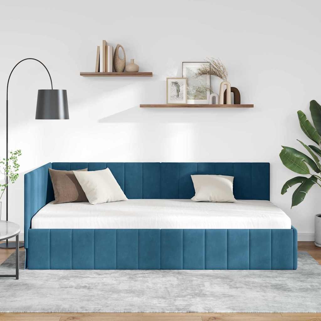 vidaXL Hoekbedframe met hoofdeinde Blauw 90 x 200 cm Fluweel