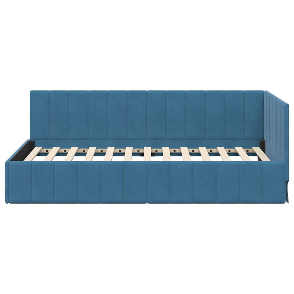vidaXL Hoekbedframe met hoofdeinde Blauw 90 x 200 cm Fluweel