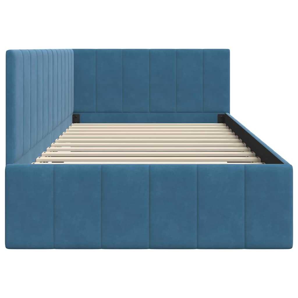 vidaXL Hoekbedframe met hoofdeinde Blauw 90 x 200 cm Fluweel