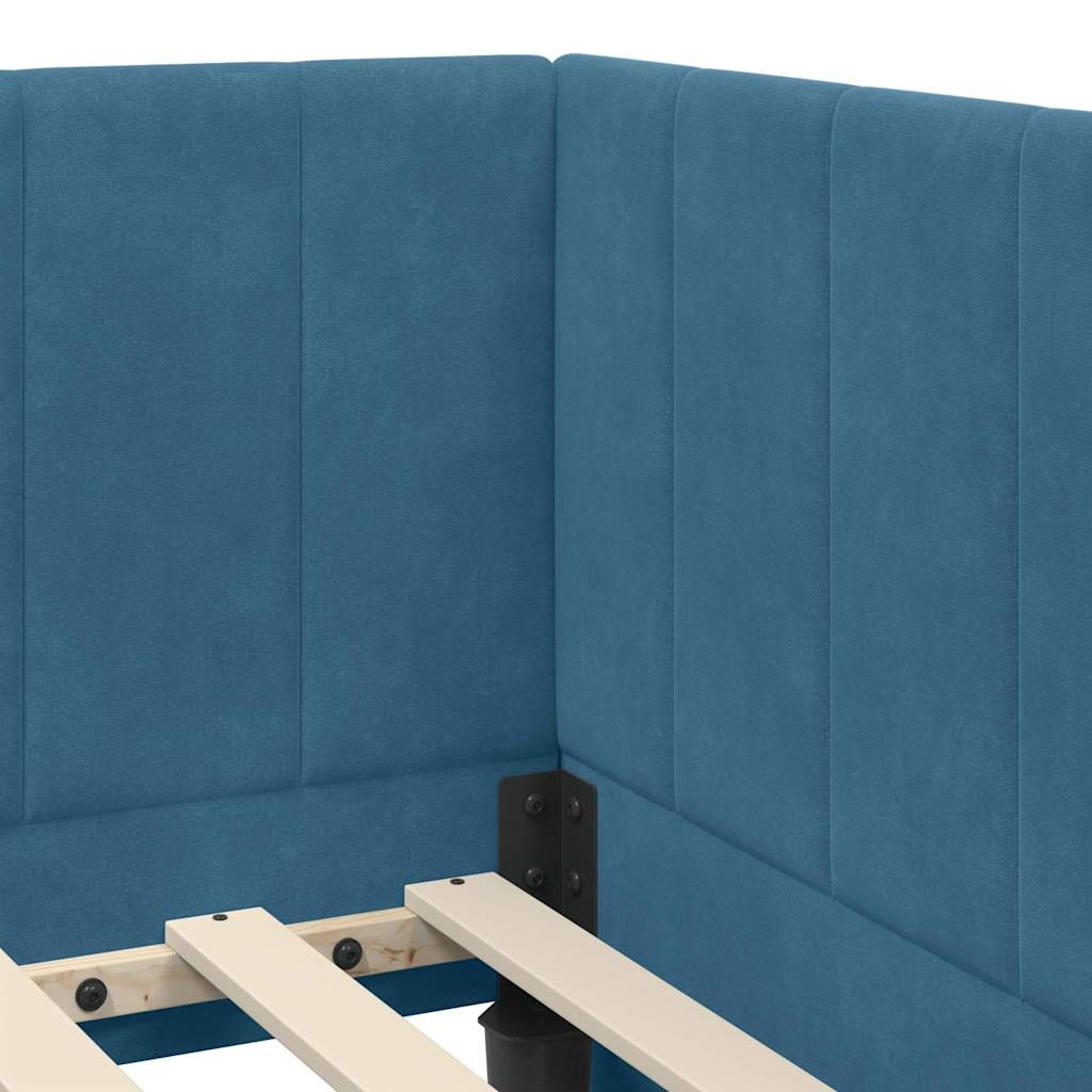 vidaXL Hoekbedframe met hoofdeinde Blauw 90 x 200 cm Fluweel