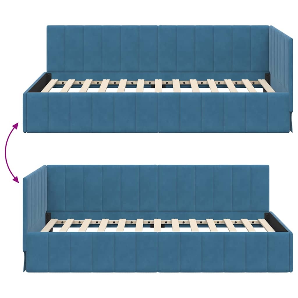 vidaXL Hoekbedframe met hoofdeinde Blauw 90 x 200 cm Fluweel