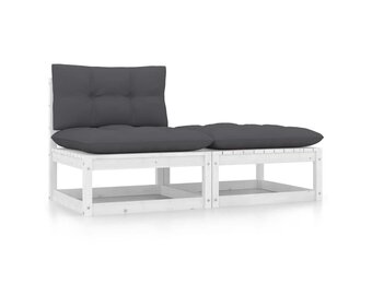 vidaXL 2-delige Loungeset met kussens massief grenenhout wit
