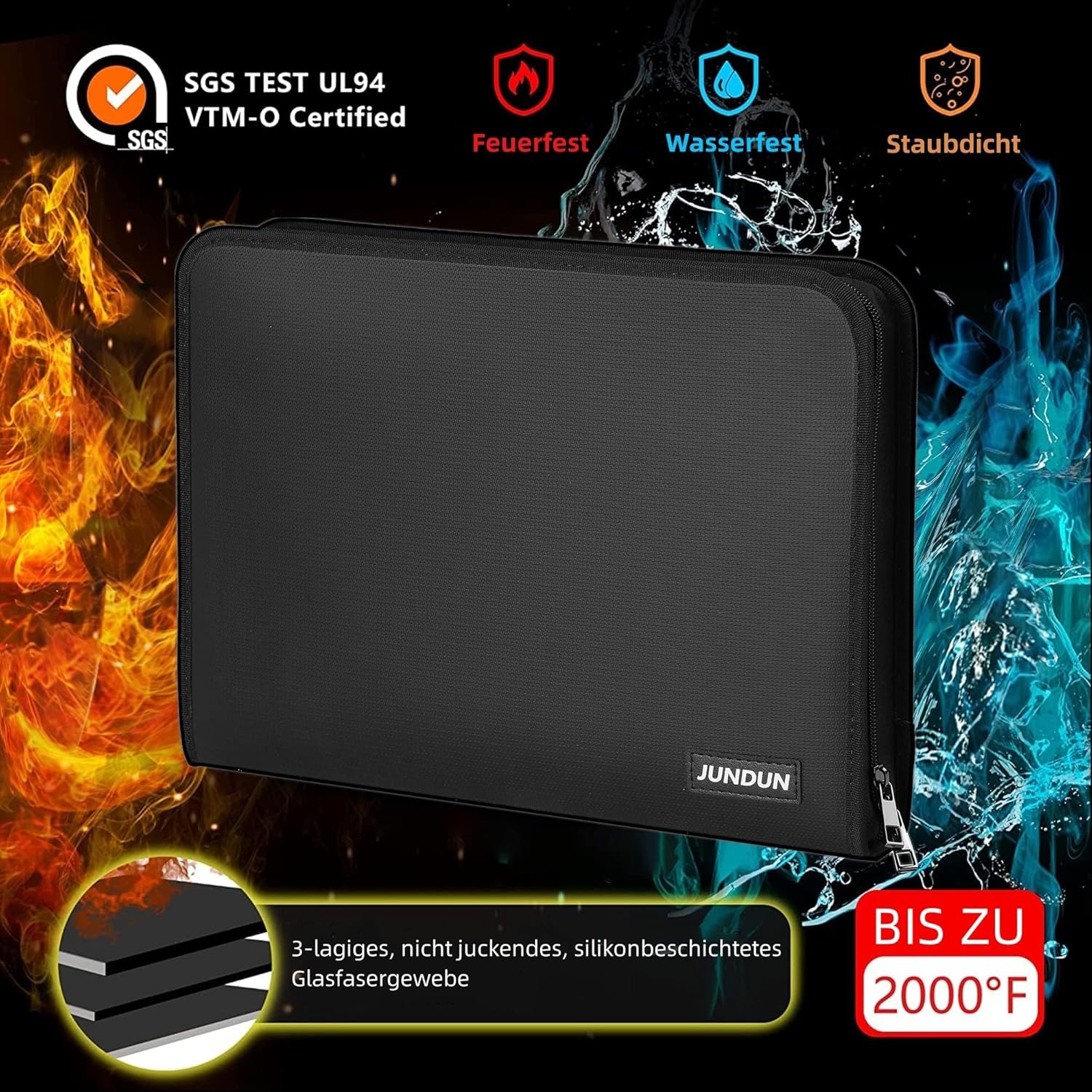 JUNDUN A4 Brandwerende Documentenmap (Zwart) - Nu 35% Korting!