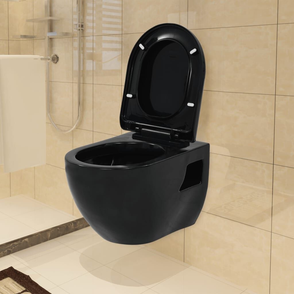 vidaXL Wandtoilet Keramiek Zwart - Nu 55% Korting!