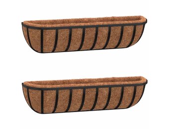 vidaXL Wandbakken 2 st met kokosvezel, 61x19x16 cm, Staal Zwart - 57% Korting!