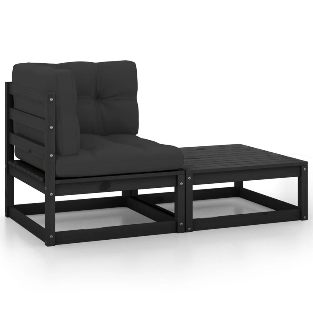 vidaXL 2-delige Loungeset Grenenhout Zwart - 73% Korting!