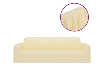 vidaXL 3-zits bankhoes stretch crèmekleurig - 51% korting!