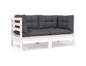 vidaXL Tuinbank 2-zits Grenenhout Wit met Kussens - 57% Korting!