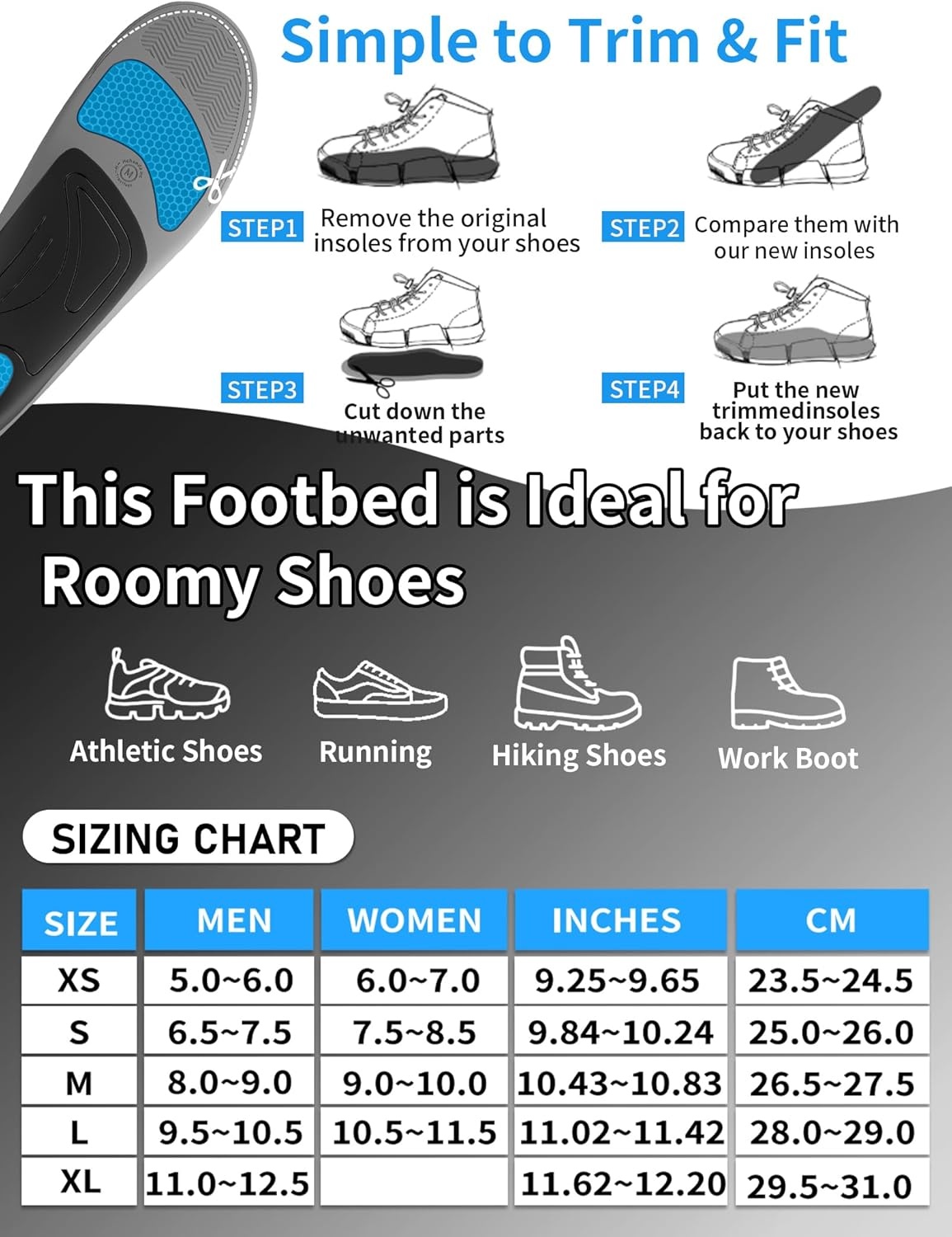 Geretourneerde Inlegzolen | Gel & Boogondersteuning | Anti-vermoeidheid | Maat M (41-43) | 53% Korting!