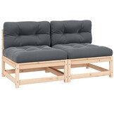 vidaXL Tuinmiddenbanken (2 st) - Grenenhout + Kussens | 40% Korting