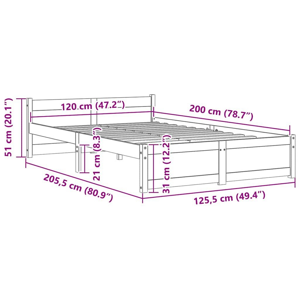 vidaXL Bedframe Massief Hout 120x200 cm - 40% Korting