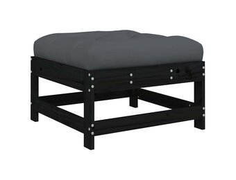 vidaXL Tuinvoetenbank met kussen | Massief grenenhout - Zwart | 74% Korting!