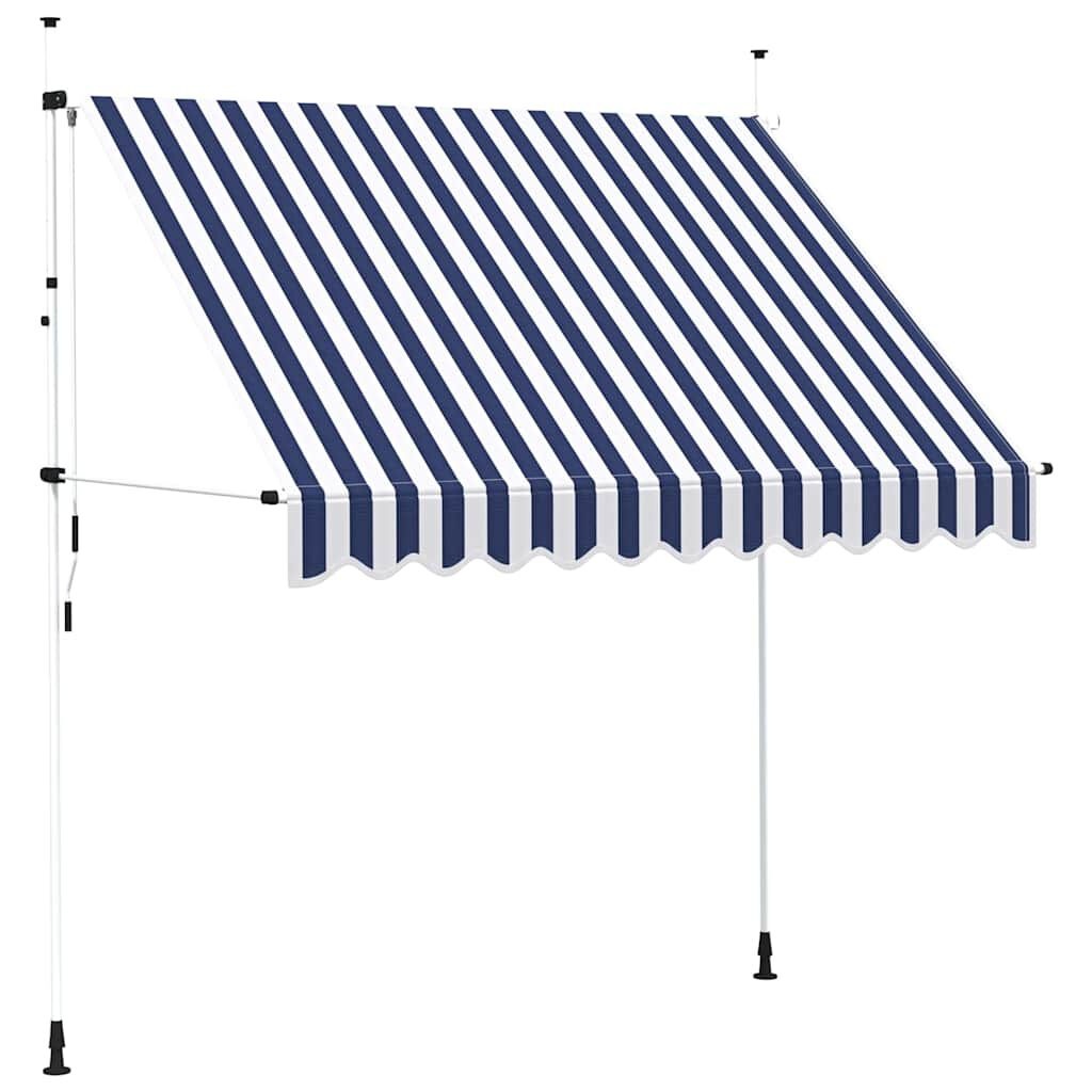 vidaXL Luifel handmatig uittrekbaar 250 cm, Blauw/Wit - 66% Korting!