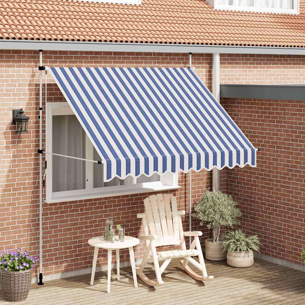 vidaXL Luifel handmatig uittrekbaar 250 cm, Blauw/Wit - 66% Korting!
