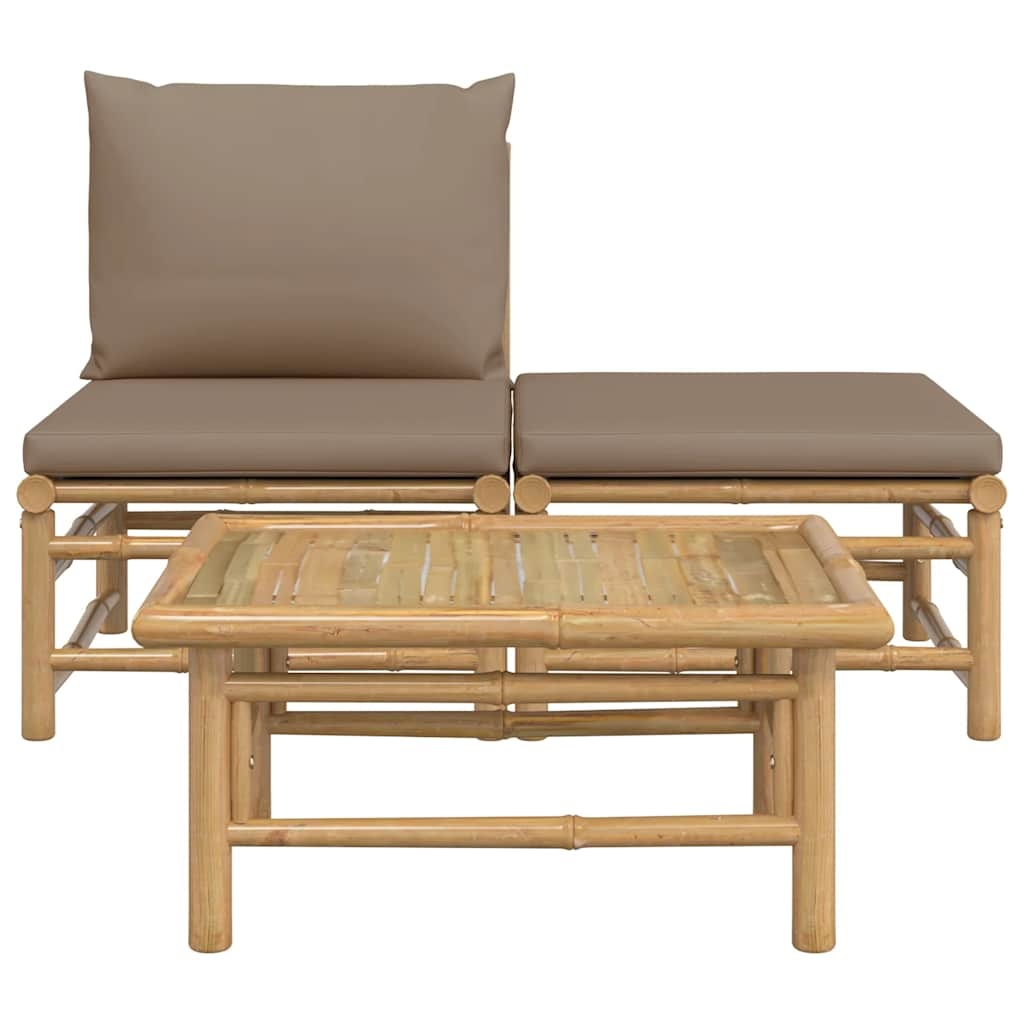 vidaXL 3-delige Loungeset met kussens bamboe taupe