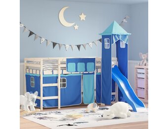 vidaXL Gordijnen voor hoogslaper met toren polyester blauw