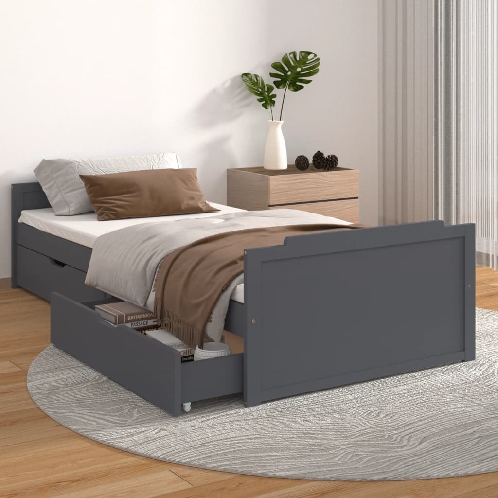 vidaXL Bedframe Grenenhout Donkergrijs (90x200) - 35% Korting!