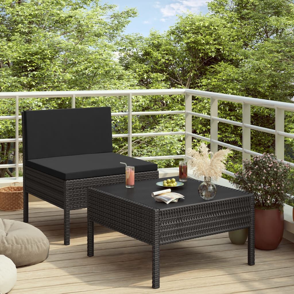 vidaXL Loungeset 2-delig Poly Rattan Zwart - Nu 30% Korting!