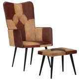 vidaXL Fauteuil met voetensteun | Echt Leer & Canvas Bruin | -30%