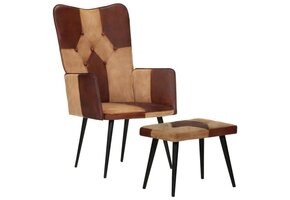 vidaXL Fauteuil met voetensteun | Echt Leer & Canvas Bruin | -30%