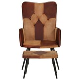 vidaXL Fauteuil met voetensteun | Echt Leer & Canvas Bruin | -30%