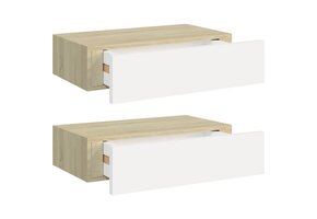 vidaXL Wandschappen met lade (2 st) - 40x23,5x10 cm MDF eiken/wit | 64% Korting!