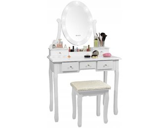 Kaptafel met Spiegel & Kruk - Wit - 40% Korting