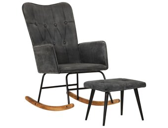 vidaXL Schommelstoel met Voetenbank Canvas Zwart - 43% Korting!