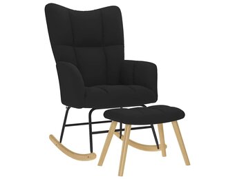 vidaXL Schommelstoel met voetenbank stof zwart - Nu 35% Korting!