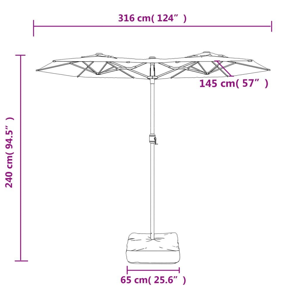 VidaXL Dubbele Parasol 316x240cm Antraciet - 35% Korting