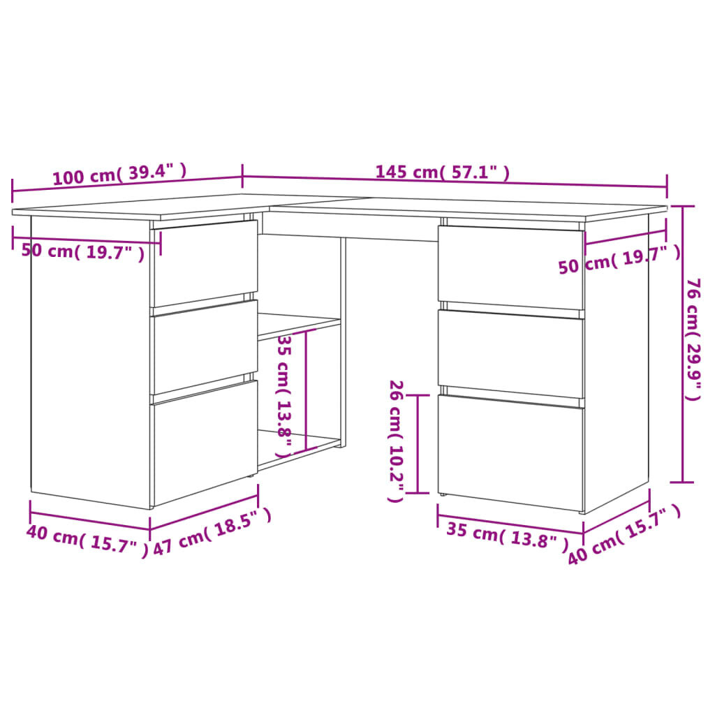 vidaXL Hoekbureau Wit - 145x100 cm - 30% Korting