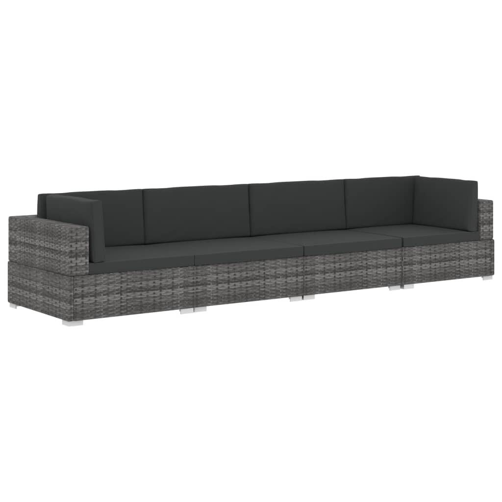 VidaXL 4-delige Loungeset Poly Rattan Grijs - 35% Korting
