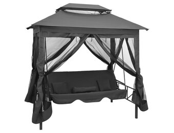 vidaXL Schommelbank Buiten met Dak - 220x160x240 cm - Antraciet - 55% Korting