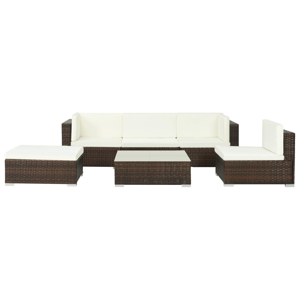 vidaXL 6-delige Loungeset met Kussens - Poly Rattan Bruin (35% Korting)