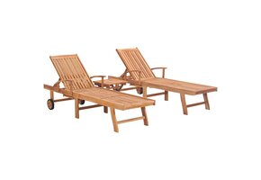 VidaXL Ligbedden 2 st met Tafel - Massief Teakhout - 55% Korting!