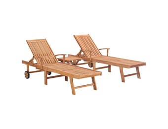 VidaXL Ligbedden 2 st met Tafel - Massief Teakhout - 55% Korting!