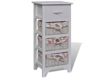 vidaXL Kast met 1 lade & 3 manden - Paulowniahout Wit - Nu 55% Korting!