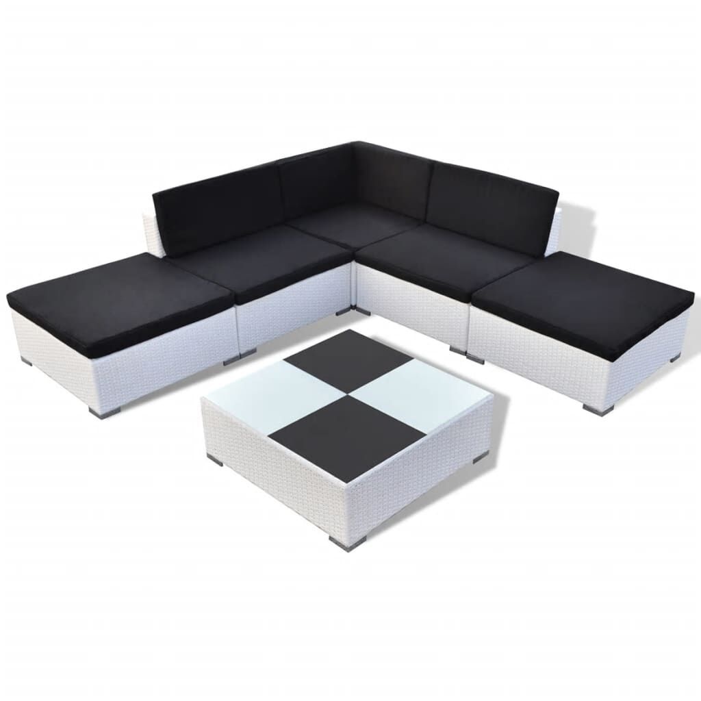 vidaXL 6-delige Loungeset Poly Rattan Wit - Nu 30% Korting!