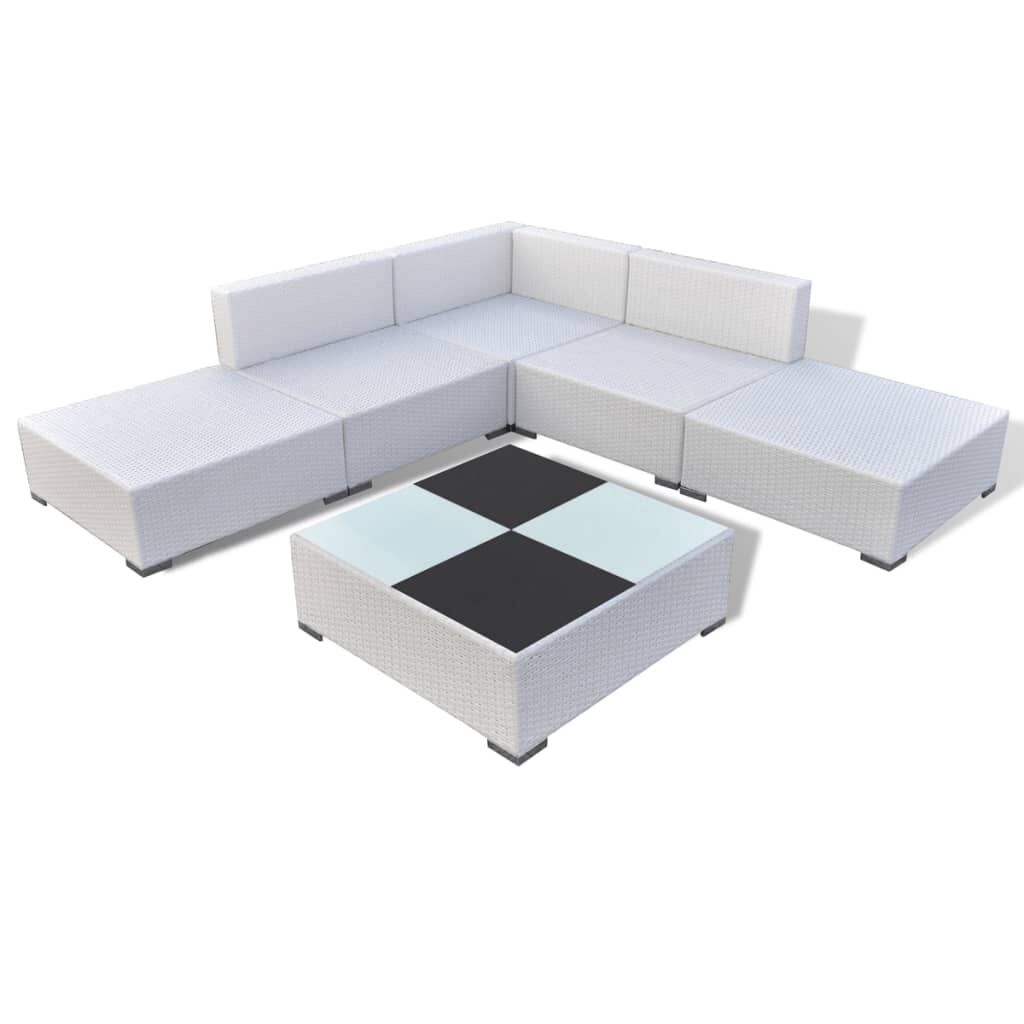 vidaXL 6-delige Loungeset Poly Rattan Wit - Nu 30% Korting!