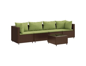 vidaXL Loungeset 5-delig Poly Rattan Bruin - 30% Korting