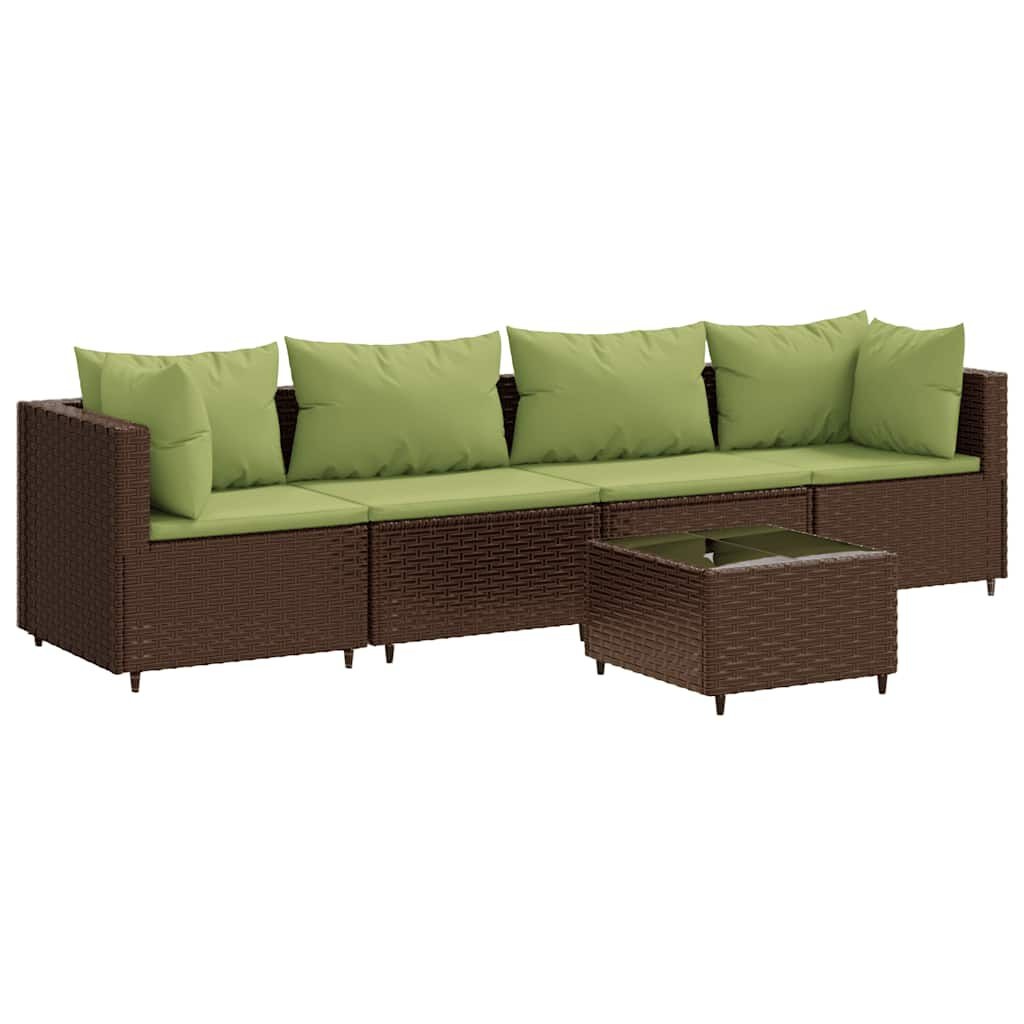 vidaXL Loungeset 5-delig Poly Rattan Bruin - 30% Korting