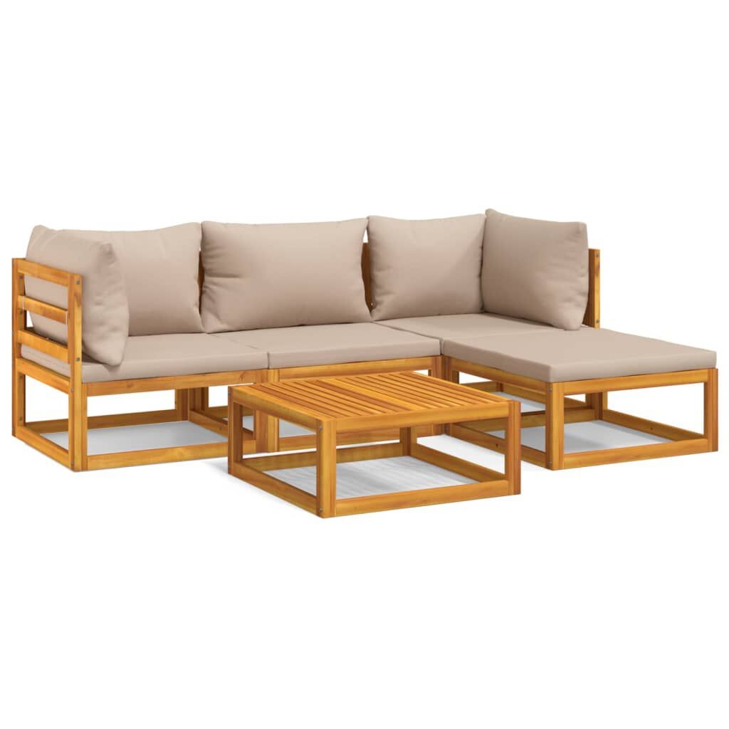 VidaXL Loungeset 5-delig Massief Hout Taupe - Nu 35% Korting!