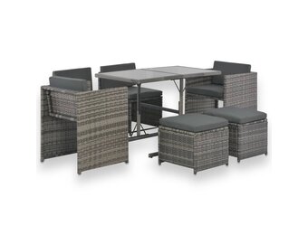 vidaXL 7-delige Tuinset Poly Rattan Grijs - 55% Korting!