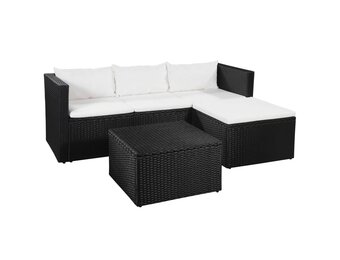 vidaXL 3-delige Loungeset Poly Rattan Zwart/Wit - 35% Korting