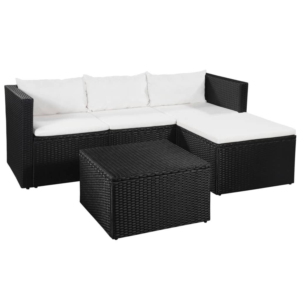 vidaXL 3-delige Loungeset Poly Rattan Zwart/Wit - 35% Korting