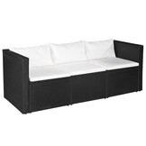 vidaXL 3-delige Loungeset Poly Rattan Zwart/Wit - 35% Korting