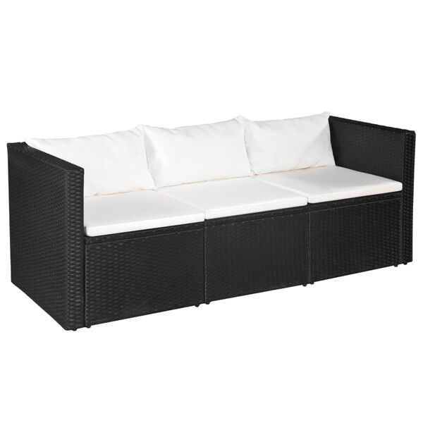 vidaXL 3-delige Loungeset Poly Rattan Zwart/Wit - 35% Korting