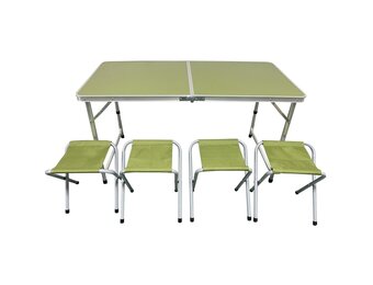 Inklapbare Campingtafel met 4 Stoelen - Groen - 60% Korting!